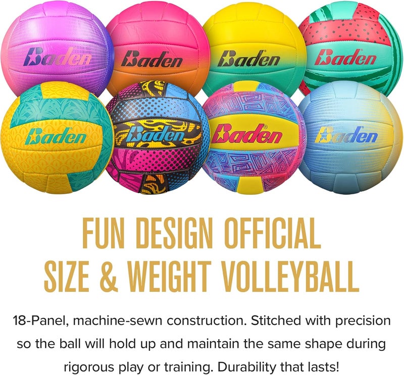 Baden | Fun Design | Official Size & Weight Indoor & Outdoor Volleyball | Bright & Beachy! Soft Touch Synthetic Leather, Durable Stitching |All Ages & Skill Levels - Image 2